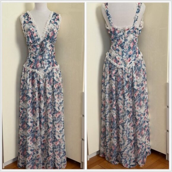 For Love & Lemons Audrey Floral Maxi Dress sz L - Picture 6 of 15